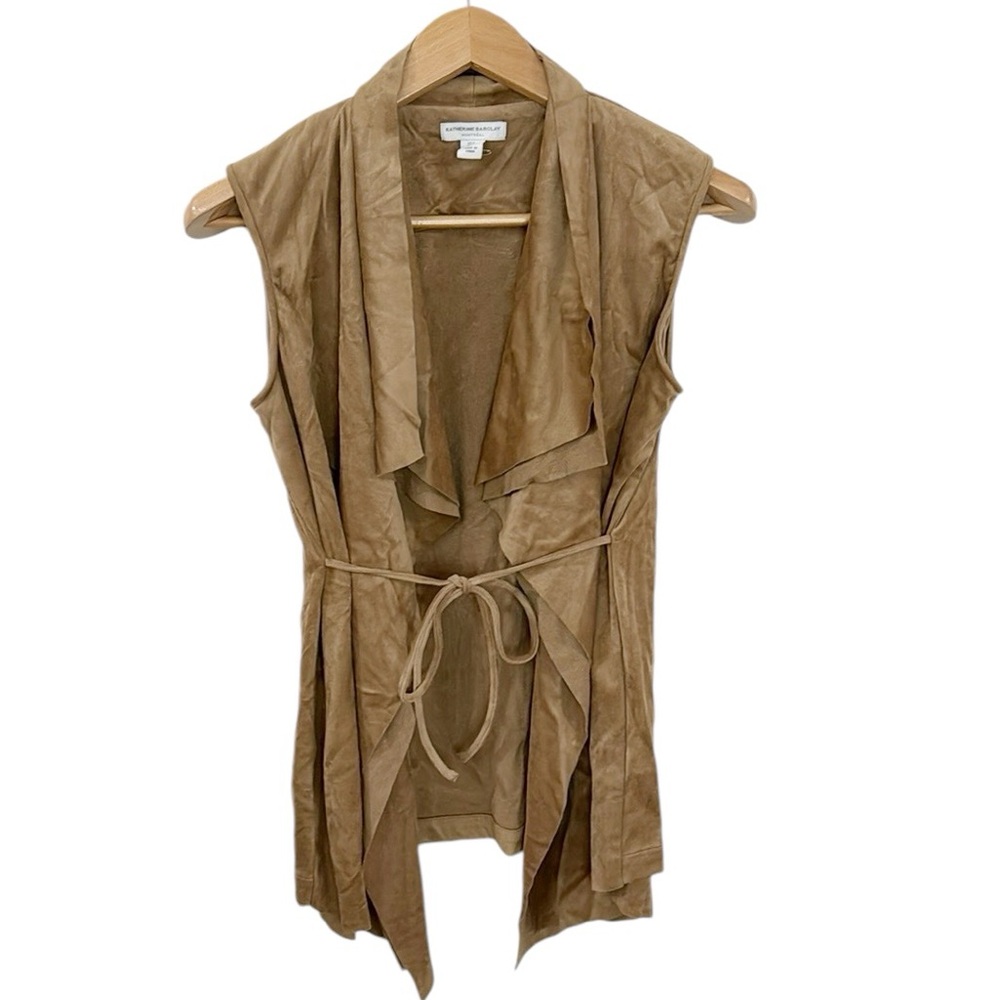 Katherine Barclay tan faux leather belted cascading vest size S